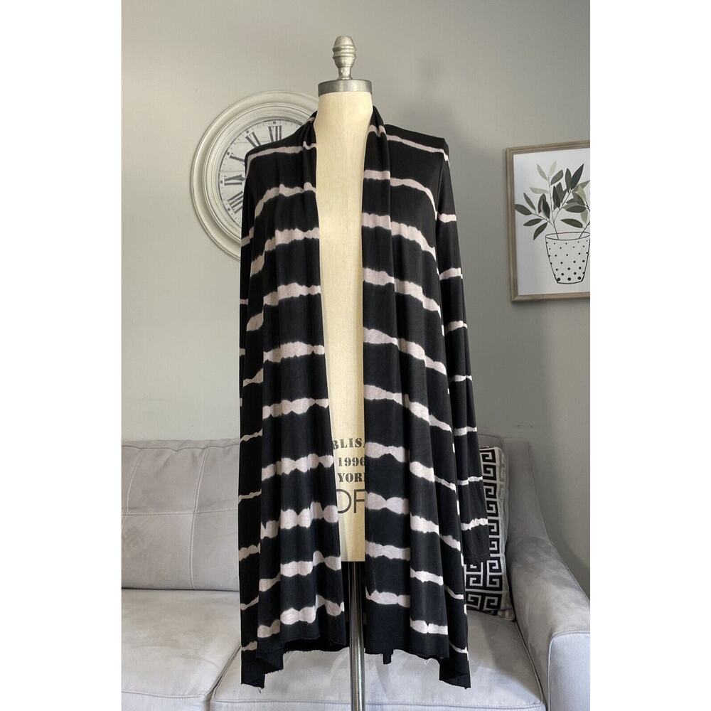 La Made Womens Long Open Front Cardigan Sweater Brown Stripes Size XS Boho